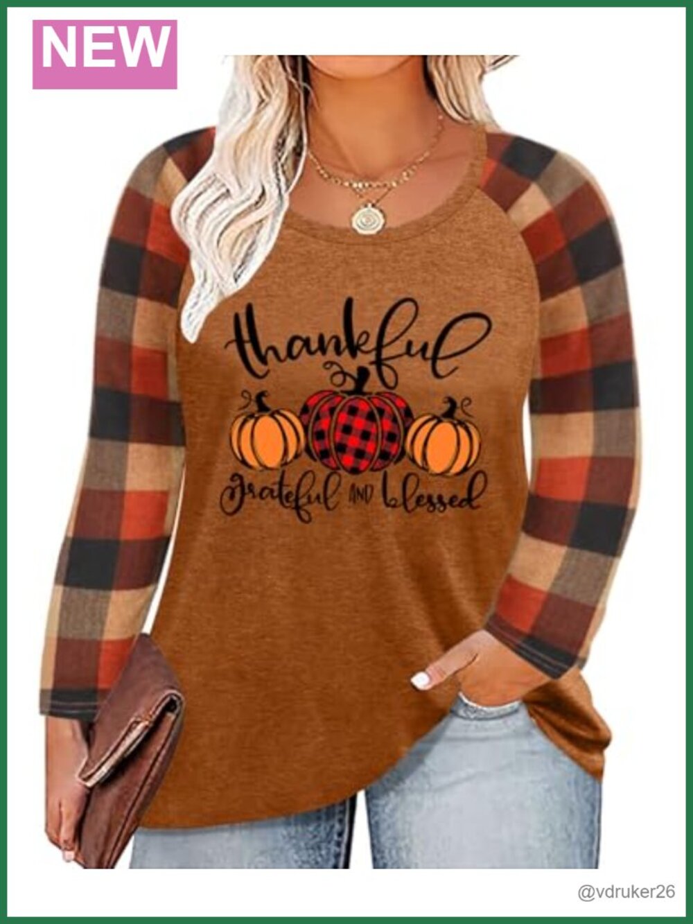 Women's Plus Thankful Grateful Blessed Pumpkin T-Shirt Cotton Blend Fall Tee